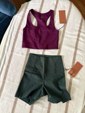 NWT: Girlfriend Collective Paloma Plum Sports Bra and Moss Running Shorts (XS)